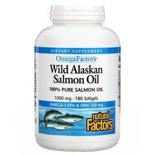 Natural Factors, Omega Factors, Wild Alaskan Salmon Oil, 1,000 mg, 180 Softgels