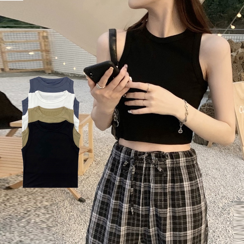 HOT SALE เสื้อคอกลมแขนกุดครอป มีไซส์ 4 สี