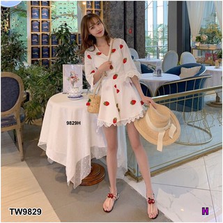 TwinsShopVip💗พร้อมส่ง TW9829 เดรสปักสตอเบอร์รี่