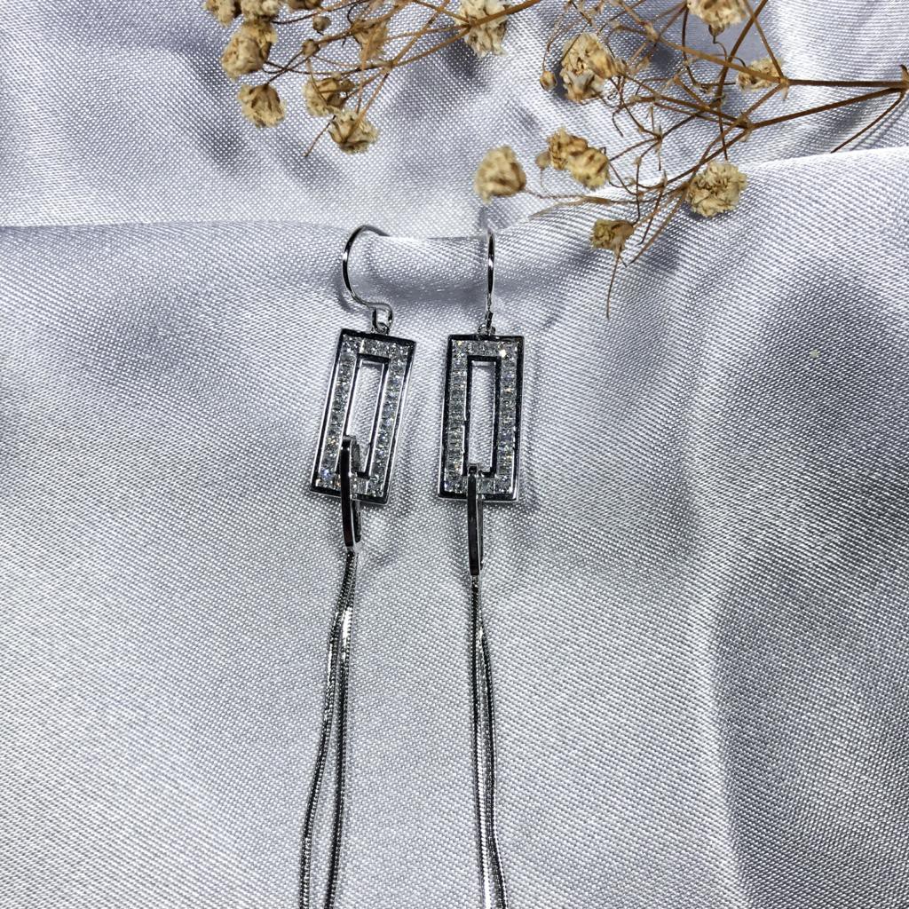 JW095 - RECTANGLE DIAMOND EARING / ต่างหูเกาหลี / อุปกรณ์เสริม / แฟชั่น