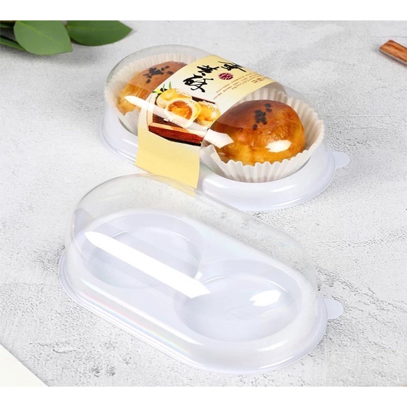 กล่องขนมญี่ปุ่น 2 ช่อง ฐานขาวฝาใส กล่องใสขนมเปี๊ยะลาวา กล่องใส่คัพเค้ก กล่องใส่ทาร์ตผลไม้