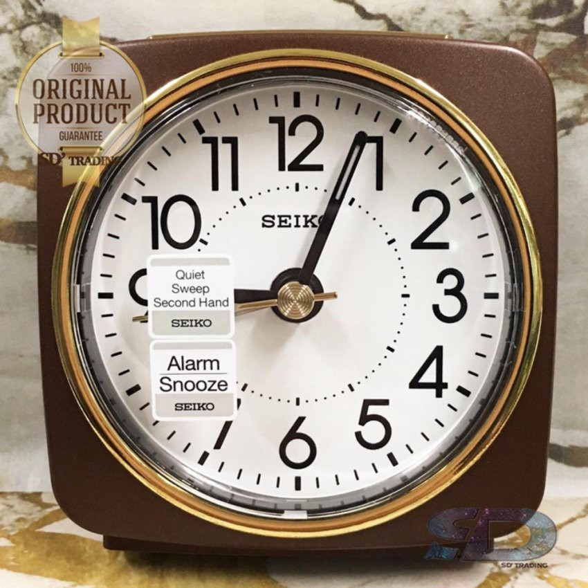 SEIKO นาฬิกาปลุก Alarm Clock (Snooze) QHE140B - สีน้ำตาล/ทอง