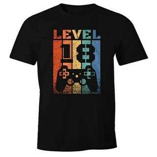 เสื้อยืดสีขาวเสื้อยืดผู้ชาย 18 Geburtstag Level Up Pixel Controller Retro Gamer AchtzehnS-4XL