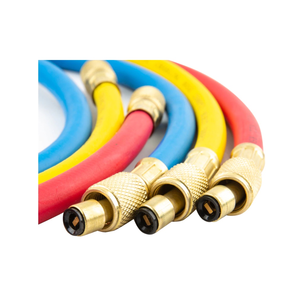 สายชาร์จน้ำยาแอร์  สเป็ค R134A ราคาต่อ1ชุด (ได้3เส้น น้ำเงิน เหลือง แดง) ความยาว 150cm สายเติมน้ำยาแอร์ - รูปที่ 2