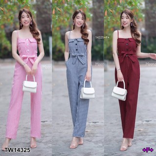 MF14325 Jumpsuit จั๊มสูทขายาวสายเดี่ยว แต่งพับปกผ้าช่วงหน้าอก ติดกระดุมหลอกด้านหน้า มีซิปซ่อนด้านหลัง