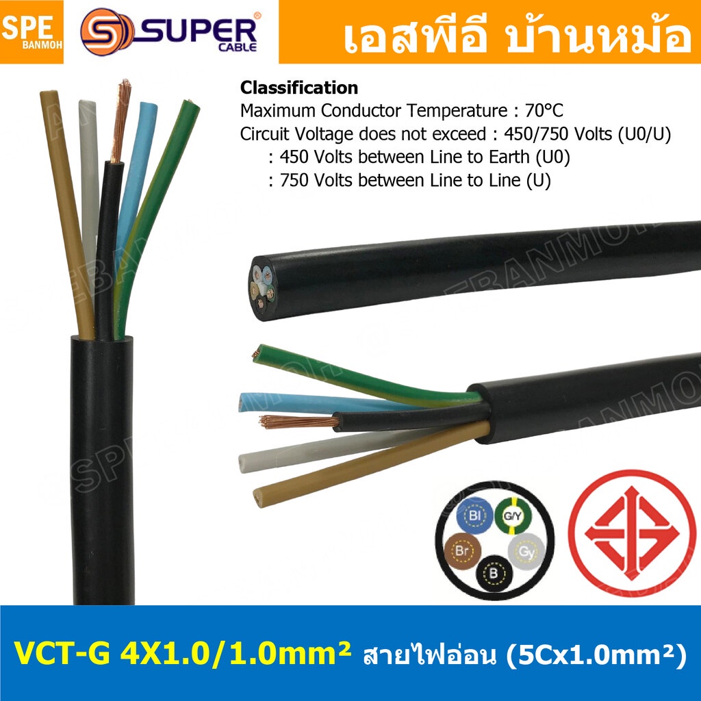 [ 1 เมตร ] VCT-G 4X1/1 สายคอนโทรลและสายอ่อน 4 คอร์ + กราวด์ x 1.0 sq.mm VCT 4C+GRD VCT 5คอร์ VCT 5C X 1.0 สายVCT สายไ...