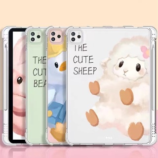 เคสไอแพดพร้อมช่องใส่ปากกา เคสไอแพด ไร้ปก หมีการ์ตูนน่ารักหลังใส  compatible for gen5 6  7 8 Air1/2 9.7 Air4 10.9 pro11