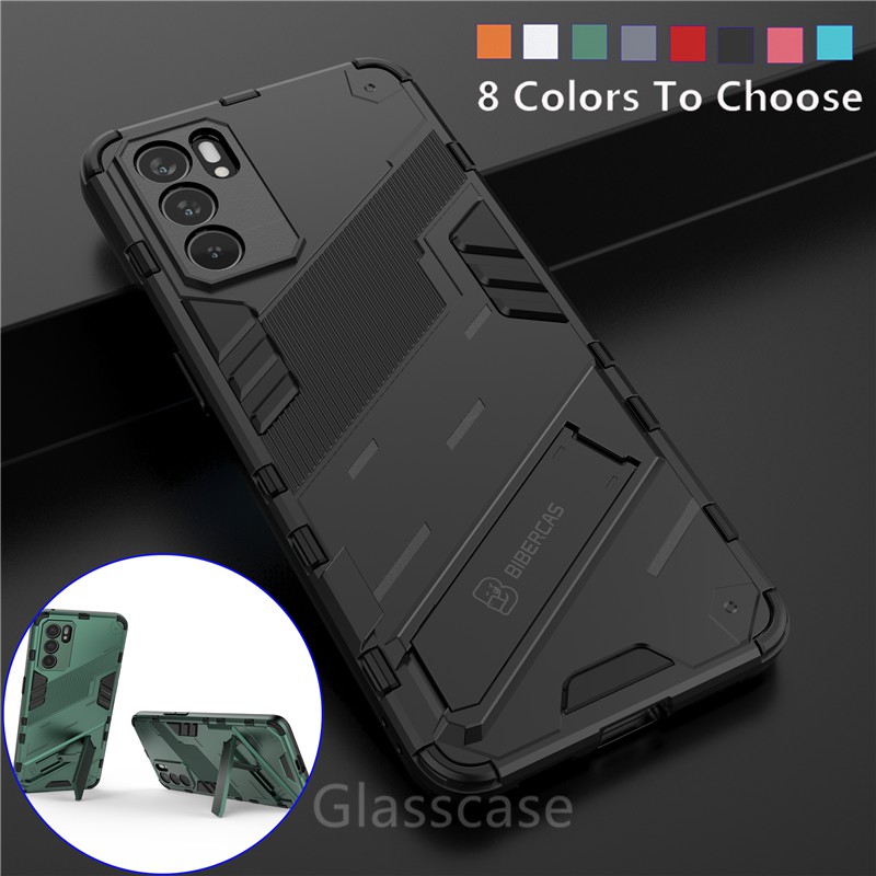 For Oppo Reno 5 6 6Z 7 Pro Reno6 Z Reno7Pro 5G Phone Case 3D Armor Shockproof Stand Holder Casing Protection Bracket Hard Back Cases Cove