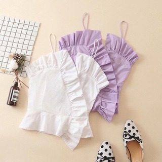 [𝗣𝗥𝗘-𝗢𝗥𝗗𝗘𝗥] 🍞Mini crop top เสื้อครอปสายเดี่ยวแต่งระบาย มีซิปข้าง หลังสมอค