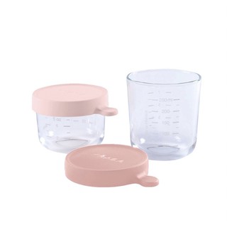 กระปุกแก้วเก็บถนอมอาหาร Beaba Set of 2 conservation Jars in Glass (150 ml pink / 250 ml dark pink)