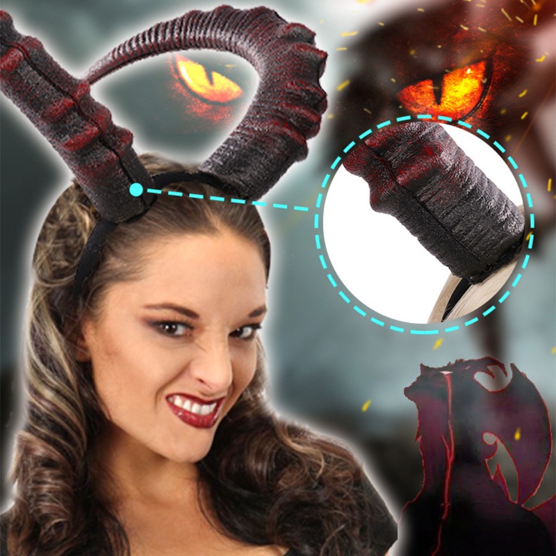 Da Gothic ฮาโลวีนคอสเพลย์อุปกรณ์เสริมผมสมจริงสีดําสีแดงยาว Devils Horn แถบคาดศีรษะ Carnival Party Bandana Hairba