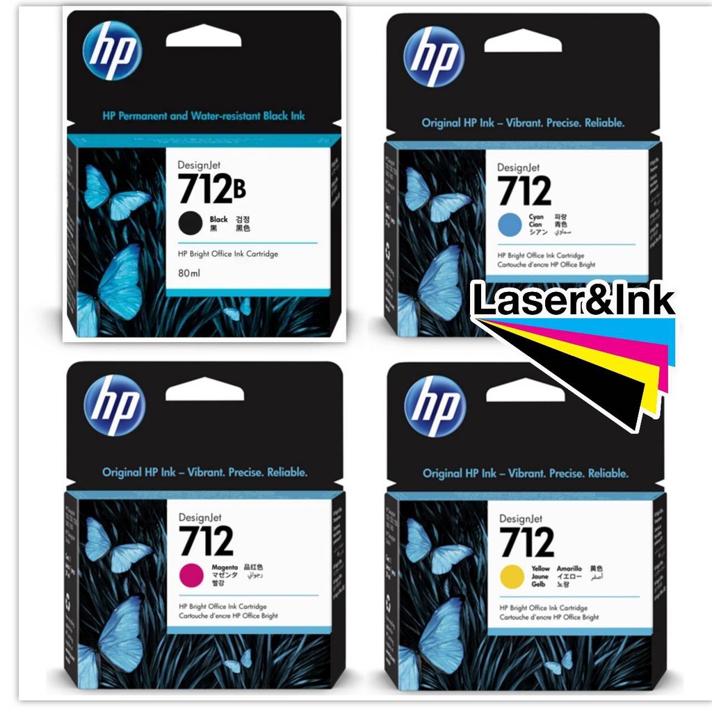 ตลับหมึกอิงค์เจ็ท HP 712B BK(3ED29A) 80ml Black / HP 712C 29ml (3ED67A) / HP 712M 29ml(3ED68A) / HP 