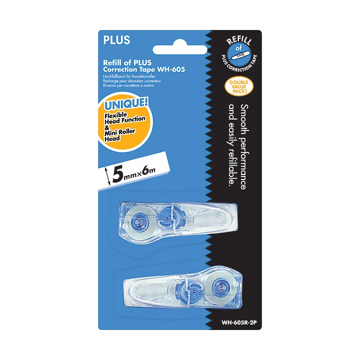 เทปลบคำผิด  PLUS WH-605-11 / รีฟิว WH-605R-2P  5มม.x 6 ม. ลิควิด เทปลบ ลิควิดเทป [S24]