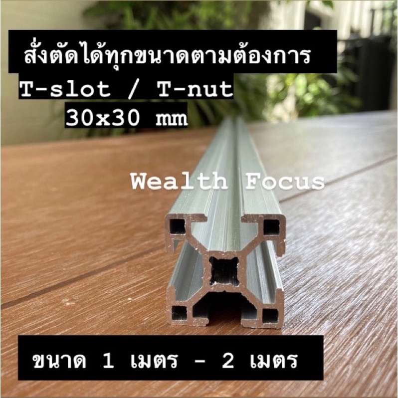 (ขนาดยาว 1 M.+)อลูมิเนียมโปรไฟล์ 30x30 mm T-nut / T-slot สั่งตัดได้ทุกขนาดตามต้องการ DIY โครงริก Alu