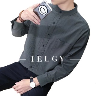 IELGY เสื้อเชิ้ต ผ้าลินินแขนยาว สำหรับผู้ชาย