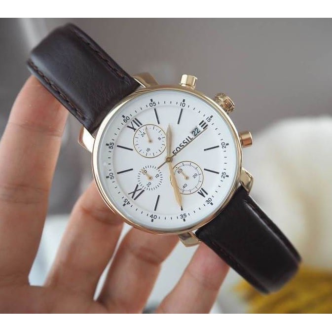พร้อมส่ง นาฬิกาข้อมือผู้ชาย Fossil Rhett Chronograph Brown Leather Watch BQ1009