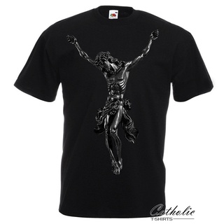 เสื้อยืด พิมพ์ลาย Jesus Christ On The Cross Crucifixion Of Jesus Catholic สีดํา สําหรับผู้ชาย