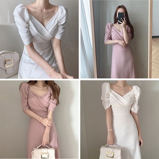 HS-8888 พร้อมส่ง DRESS001 เดรสออกงาน เดรส เรียบ หรู ดูดี เดรสสีพื้น เดรสยาว ชุดราตรี Dinner Dress