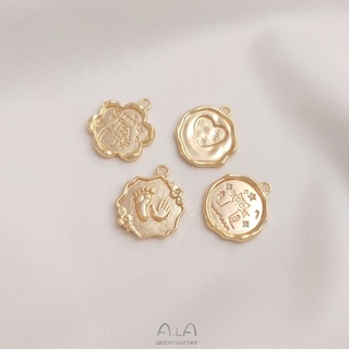 จี้ป้ายแท็ก รูปแมวน่ารัก ชุบทอง 14k ทรงกลม แฮนด์เมด diy สําหรับทําเครื่องประดับ
