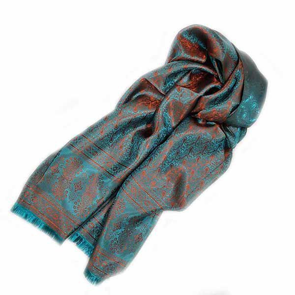ผ้าพันคอ Sarong Thai Silk Scarf - Green & Gold