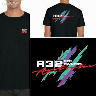 ✼✼☇Xx R32 Gtr ออสเตรเลียผู้ใหญ่สีดำพิมพ์ R33 R34 Skyline Mensshirtneck แขนสั้น TOP Casual หลวมแฟชั่นพิมพ์