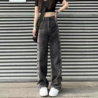 Swan shop แฟชั่นกางเกงยีนส์เอวสูง ขากระบอกใหญ่ 🧸ด้านข้างพิมพ์ลายหมี🧸 วินเทจ ทรงสวย มีครบไซส์พร้อมส่งค่ะ
