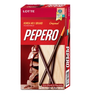 PEPERO เปปเปอโร รสออริจินัล ขนาด 47กรัม บิสกิตแท่งเคลือบช็อกโกแลต ล็อตเต้ LOTTE ORIGINAL BISCUIT CHOCOLATE รสดั้งเดิม รส