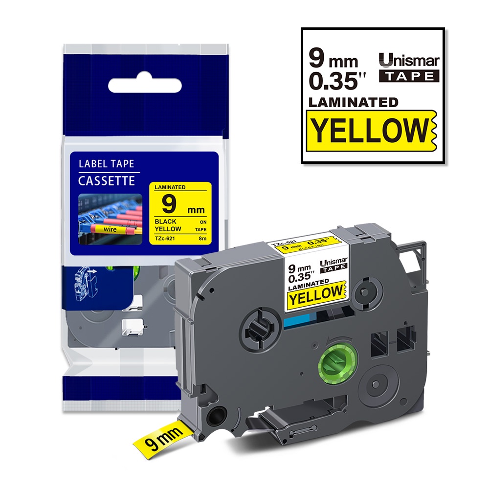 เทปฉลาก สีเหลือง 9 มม. สําหรับ Brother tze Tape TZe621 tze-621 tze 621 PTouch PT-H110 PT-1280 PT-100