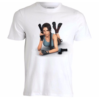 เสื้อยืดคอกลม แขนสั้น ผ้าฝ้าย พิมพ์ลาย Tomb Raider Lara Croft แฟชั่นสําหรับผู้ชาย