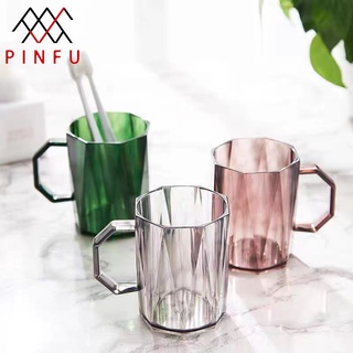 PINFU_SHOP แก้วน้ำพลาสติกใส แก้วน้ำมีหู ทรง8เปลี่ยม