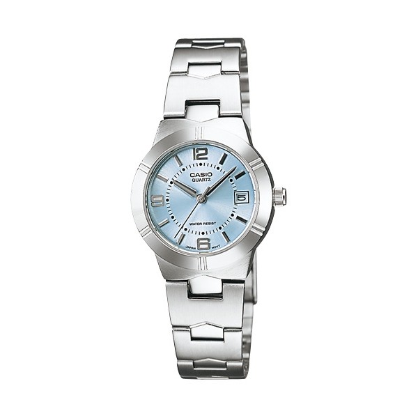 Casio นาฬิกาข้อมือผู้หญิง สีเงิน/ฟ้า สายสแตนเลส รุ่น LTP-1241D-2ADF,LTP-1241D-2A,LTP-1241D