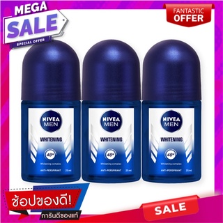 นีเวีย เมน ไวท์เทนนิ่ง โรลออน ขนาด 25 มล. แพ็ค 3 ขวด ผลิตภัณฑ์ดูแลผิวกาย Nivea Men Whitening Roll-on 25 ml x 3