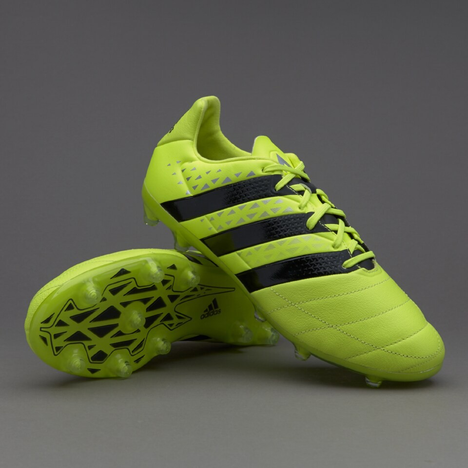 Adidas รองเท้าฟุตบอล / สตั๊ด Ace 16.2 FG/AG Leather | Solar Yellow/Core Black/Silver Metallic ( S319