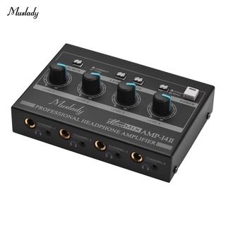 Muslady AMP-14 เครื่องขยายเสียงหูฟังสเตอริโอ 4 ช่องทาง ขนาดกะทัดรัด พร้อมตัวควบคุมระดับเสียง อินพุต RCA 6.35 มม. 3.5 มม.