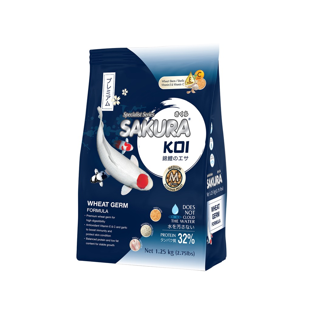 ซากุระโค่ย อาหารปลาคาร์ฟ SAKURA KOI สูตรวีทเจริ์ม โปรตีน32% เหมาะสำหรับช่วงเปลี่ยนฤดู ขนาด 1.25 kg.