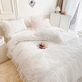 Fairy White Princess Style Cotton Bed Four-piece Set Sheet Duvet Cover Lace Skirt Summer 4