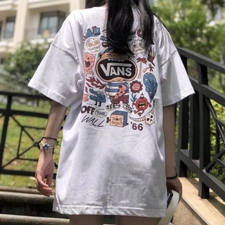 ยอดนิยมกราฟิกพิมพ์ vans ด้านหน้าและด้านหลัง Tees คอกลมเสื้อยืดสีขาว unisex 0Dp