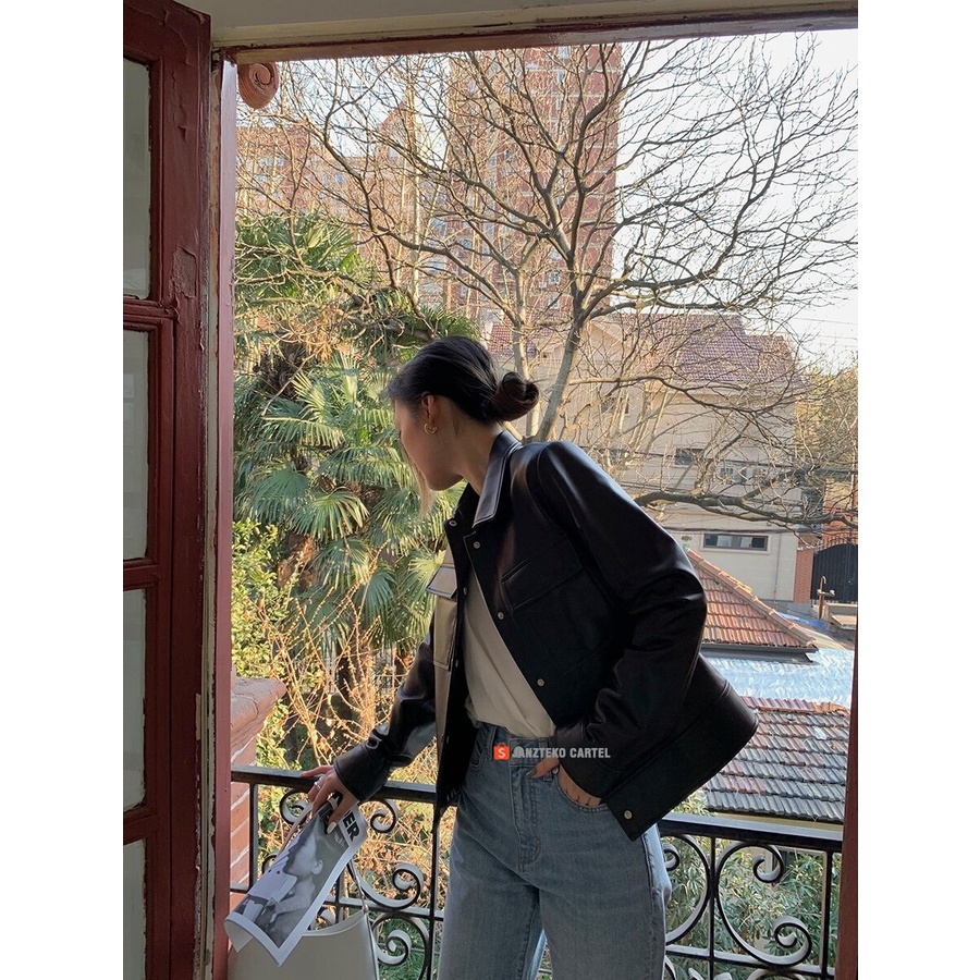 JNK X ELMA - เสื้อแจ็คเก็ตหนังลําลองสําหรับผู้ชายและผู้หญิงเสื้อแจ็คเก็ตหนัง SYNTHETIC REGULAR PREMI