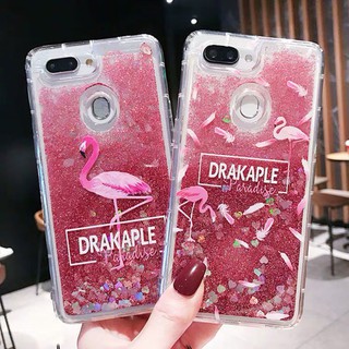 Oppo Realme C11 A12 A12E R9 R11 R17 A3 A57 A71 A83 A79 F11 A9 A7 F7 Flamingo Bling Glitter Liquid Clear Soft TPU Case Cover