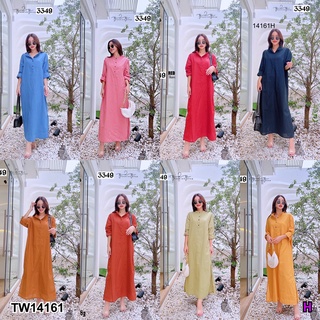 14161 Dress แมกซี่เดรส แขนยาว สีพื้น ทรง Freesize Long sleeve maxi dress, solid color, freesize style