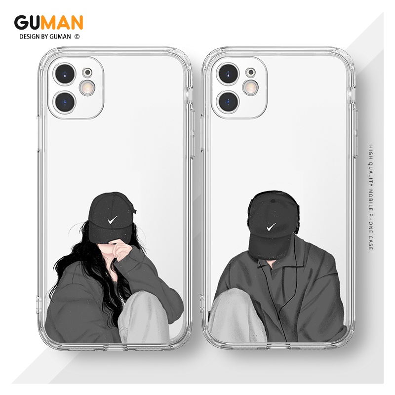 GUMAN เคสคู่ เคสไอโฟน คู่รัก กันกระแทกซิลิโคนนุ่มใสการ์ตูนน่ารักตลก เคสโทรศัพท์ Compatible for iPhone 14 13 12 11 Pro Max SE 2020 X XR XS 8 7 Plus พลัส XYM622