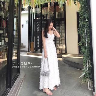 Maxi Dress สายเดี่ยว ผ้าเป็นขนๆ มีเทคเจอร์ในตัว ทรงสวย