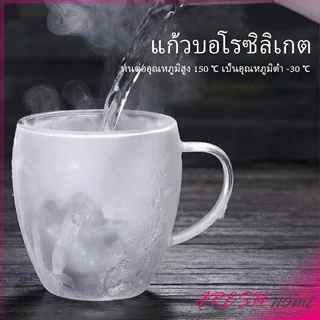 แก้วกาแฟทนความร้อนสองชั้น ถ้วยใส ถ้วยเครื่องดื่มน้ำร้อน น้ำเย็น glass