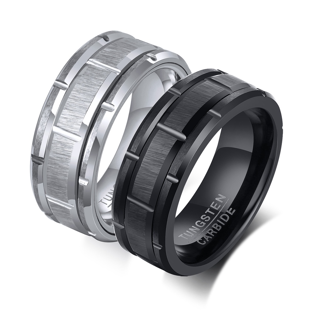 Vnox Classic Silver Tungsten Carbide Wedding Band Brick Pattern Brushed Finish Ring for Men