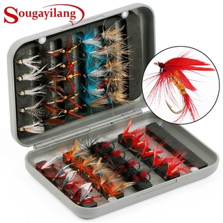 Sougayilang Fly Flies Lure พร้อมกล่องรอกแมลงวัน แบบพกพา ชุดเหยื่อตกปลา สําหรับปลาเทราท์ น้ําจืด น้ําเค็ม ตกปลากลางแจ้ง