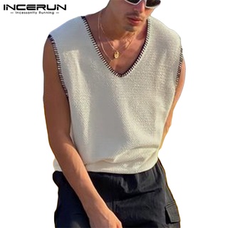 Incerun เสื้อกล้าม คอวี แขนกุด ทรงหลวม แฟชั่นฤดูร้อน สําหรับผู้ชาย