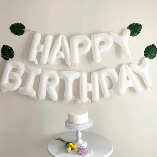 ลูกโป่งฟอยล์ตัวอักษร Happy Birthday สีขาว สําหรับตกแต่งปาร์ตี้วันเกิดเด็ก 13 ชิ้น