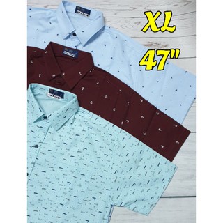 เสื้อเชิ๊ตแขนสั้น พิมพ์ลาย อก 47" ( XL ) ✅ ราคาถูก , พร้อมส่ง