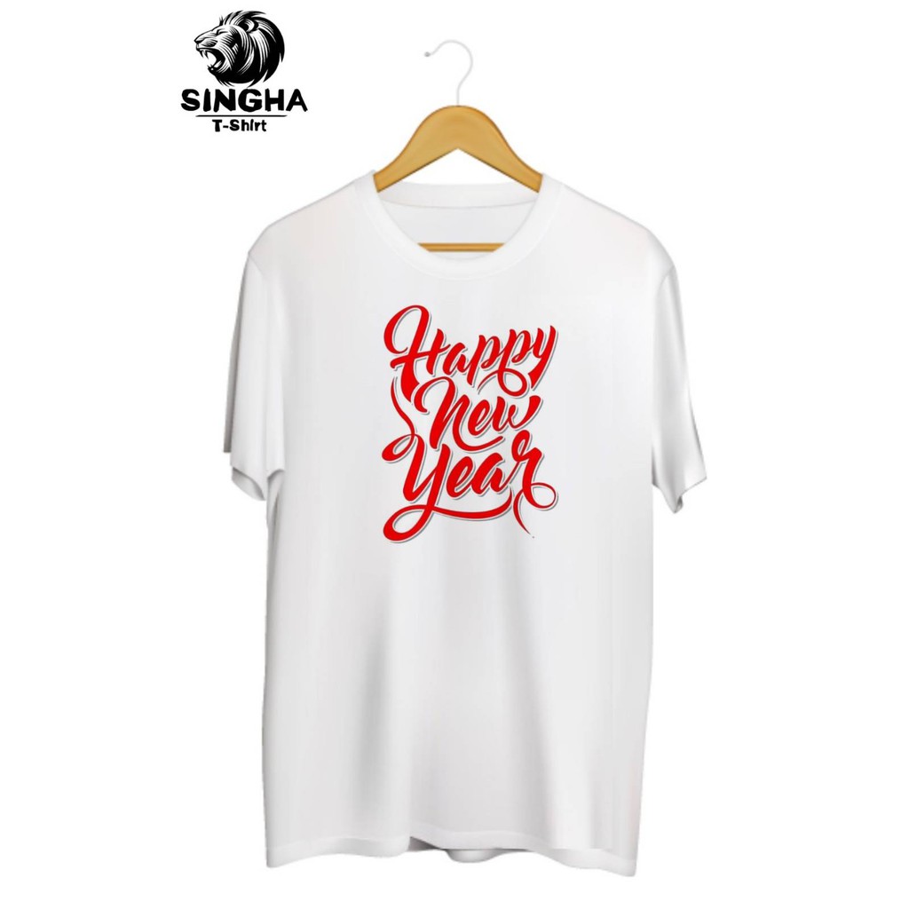 SINGHA T-Shirt New Year Collection🎊 เสื้อยืดสกรีนลาย Happy New Year แดง