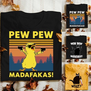 เสื้อยืดผู้ เสื้อยืด ผ้าฝ้าย พิมพ์ลายไก่ Pew Pew Madafakas Gangster Meme สไตล์วินเทจ สําหรับผู้ชาย 2022 S-5XL